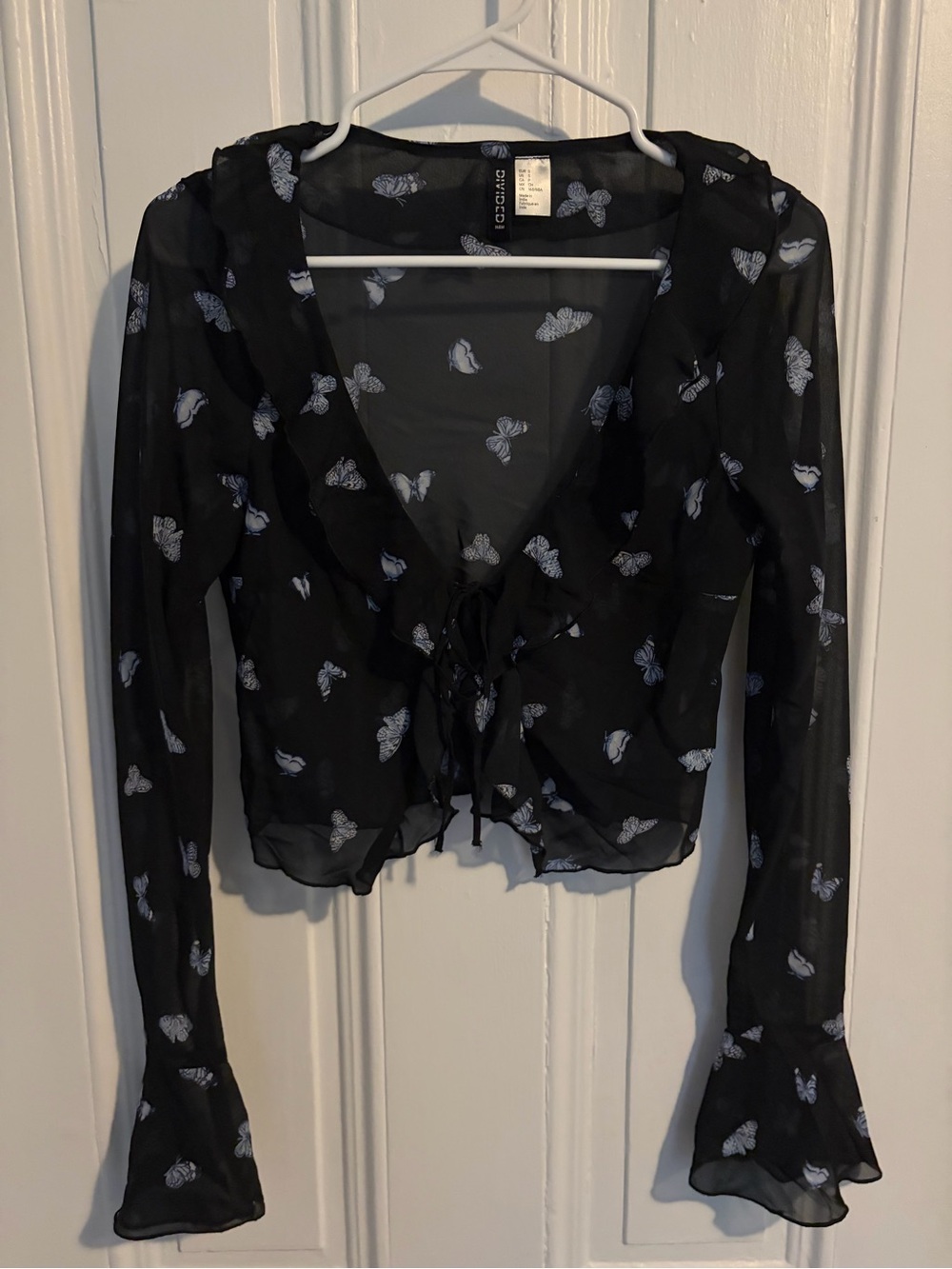H&M Black Sheer Butterfly Tie-Front Blouse